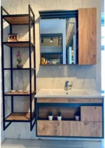 Atlantik Çam-Antrasit Gri Mat Mdf Full Takım Seramik Lavabolu Asma Banyo Dolabı Takımı