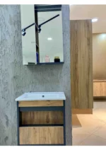 Atlantik Çam-Antrasit Gri Mat Mdf Seramik Lavabolu Asma Banyo Dolabı Takımı 1