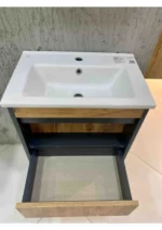 Atlantik Çam-Antrasit Gri Mat Mdf Seramik Lavabolu Asma Banyo Dolabı Takımı 2