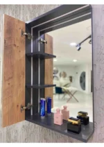 Atlantik Çam-Antrasit Gri Mat Mdf Seramik Lavabolu Asma Banyo Dolabı Takımı 3